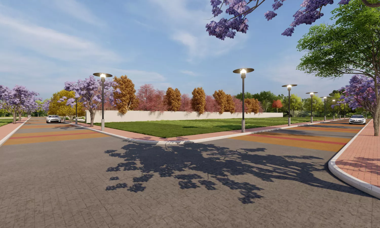 Hero Homes Plots Vrindavan — tree-lined plotted township avenue